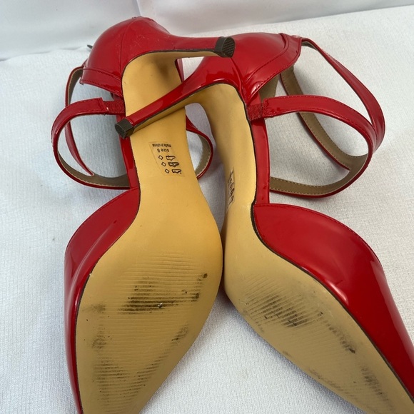Michael Antonio Womens Red Heels Pointed Toe Patent Leather Sandals Zip Back 8 - Picture 10 of 10